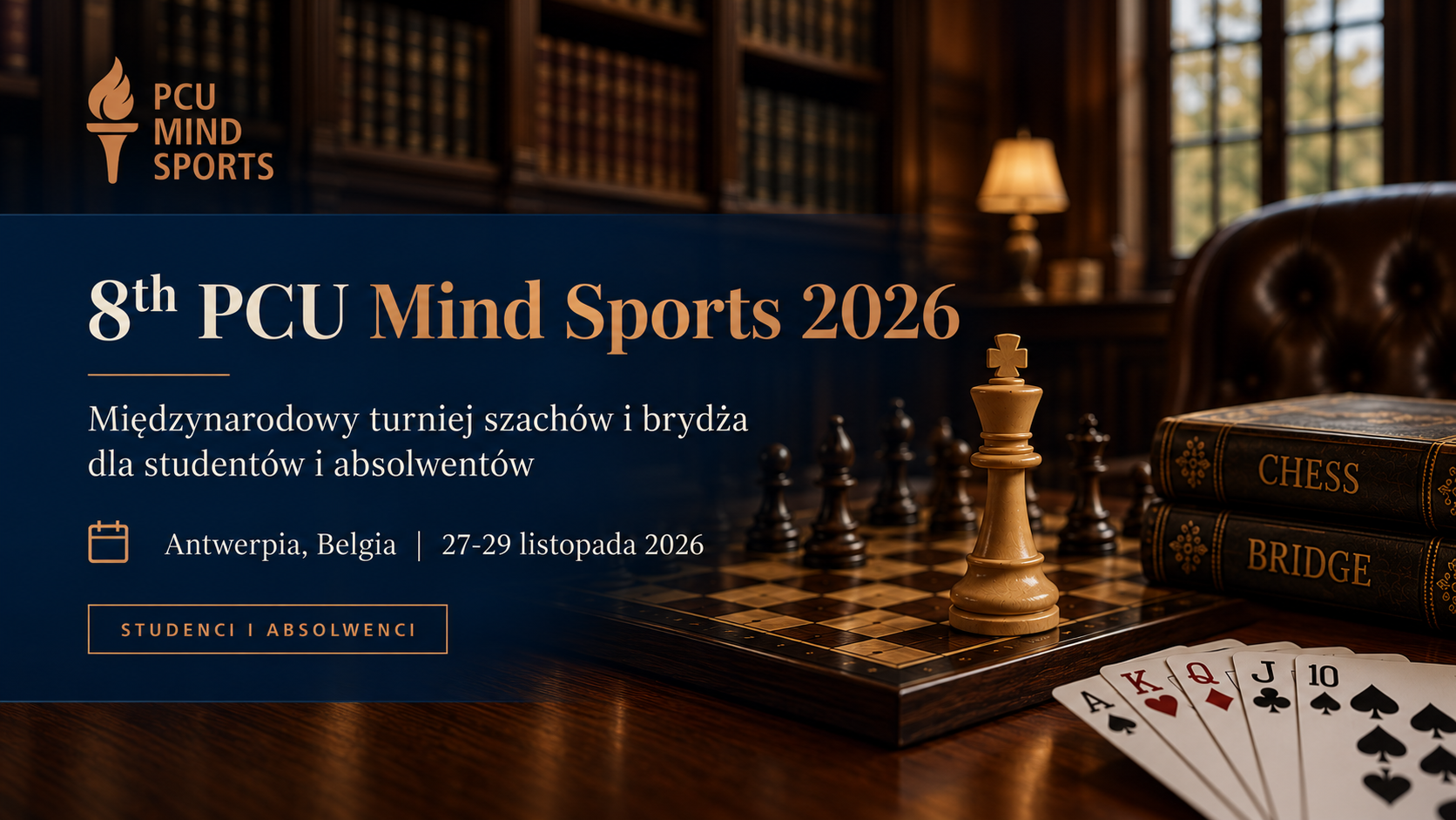 8th PCU Mind Sports 2026 w Antwerpii. Międzynarodowe turnieje szachowe i brydżowe dla studentów i absolwentów