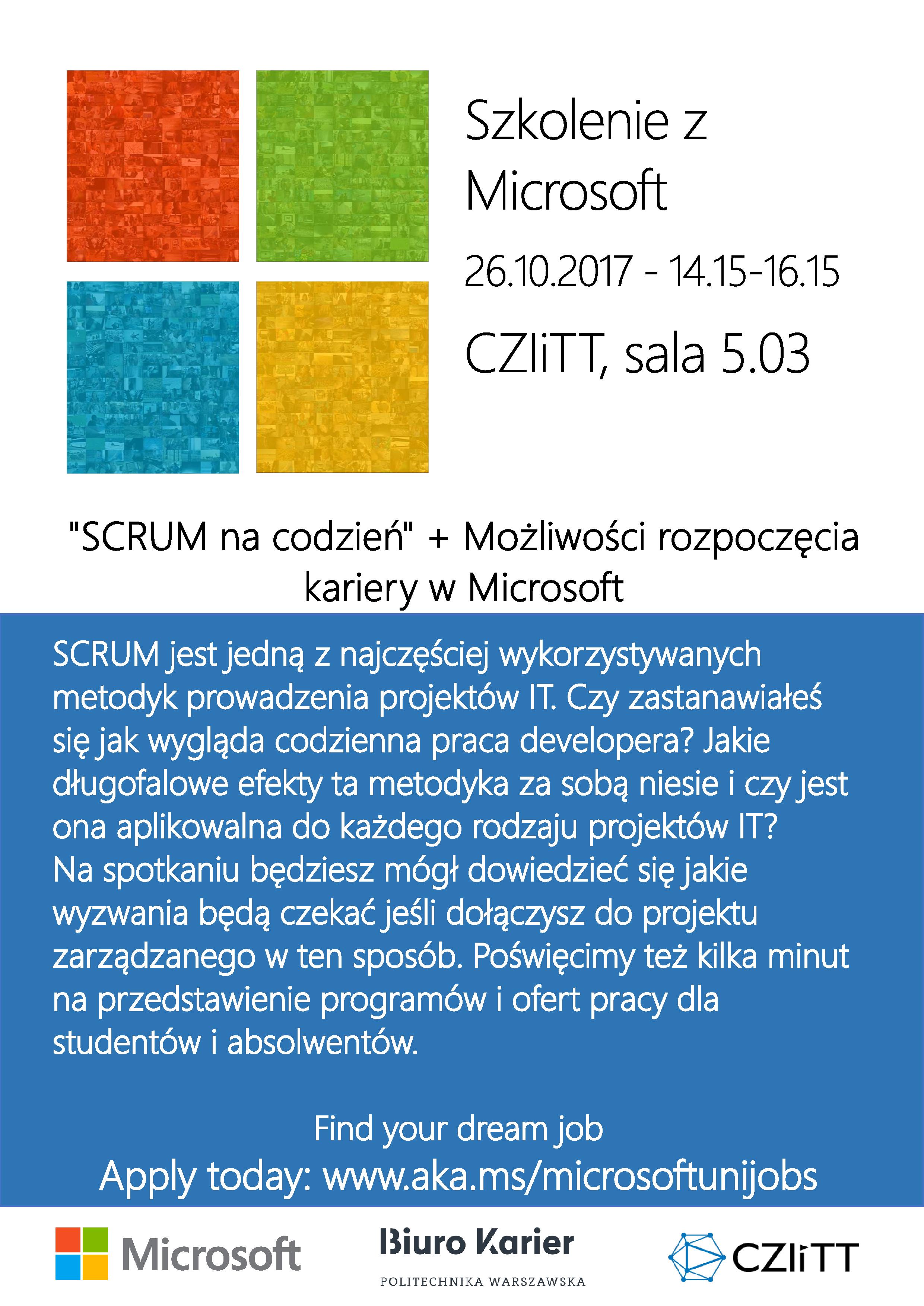 "Scrum na co dzień" + możliwości rozpoczęcia kariery w Microsoft