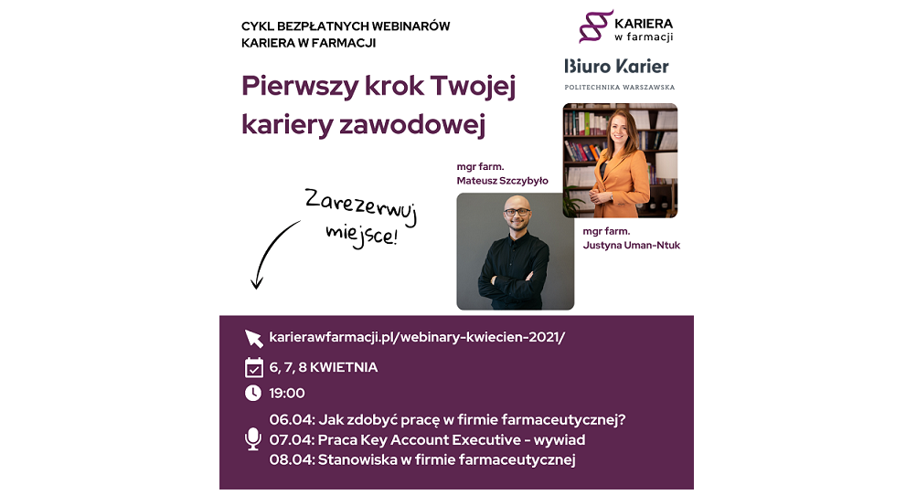 Cykl bezpłatnych webinarów dotyczących pracy w farmacji – 6, 7, 8 kwietnia