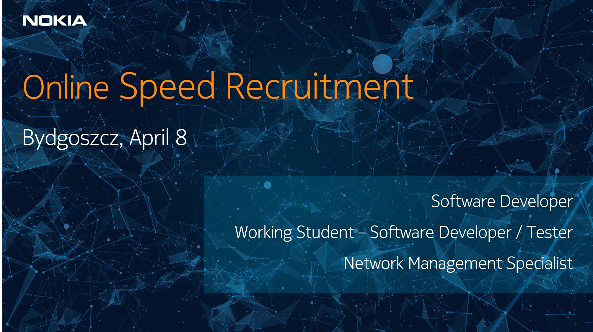 Zapraszamy na wydarzenie on-line organizowane przez firmę NOKIA – speed recruitment. 