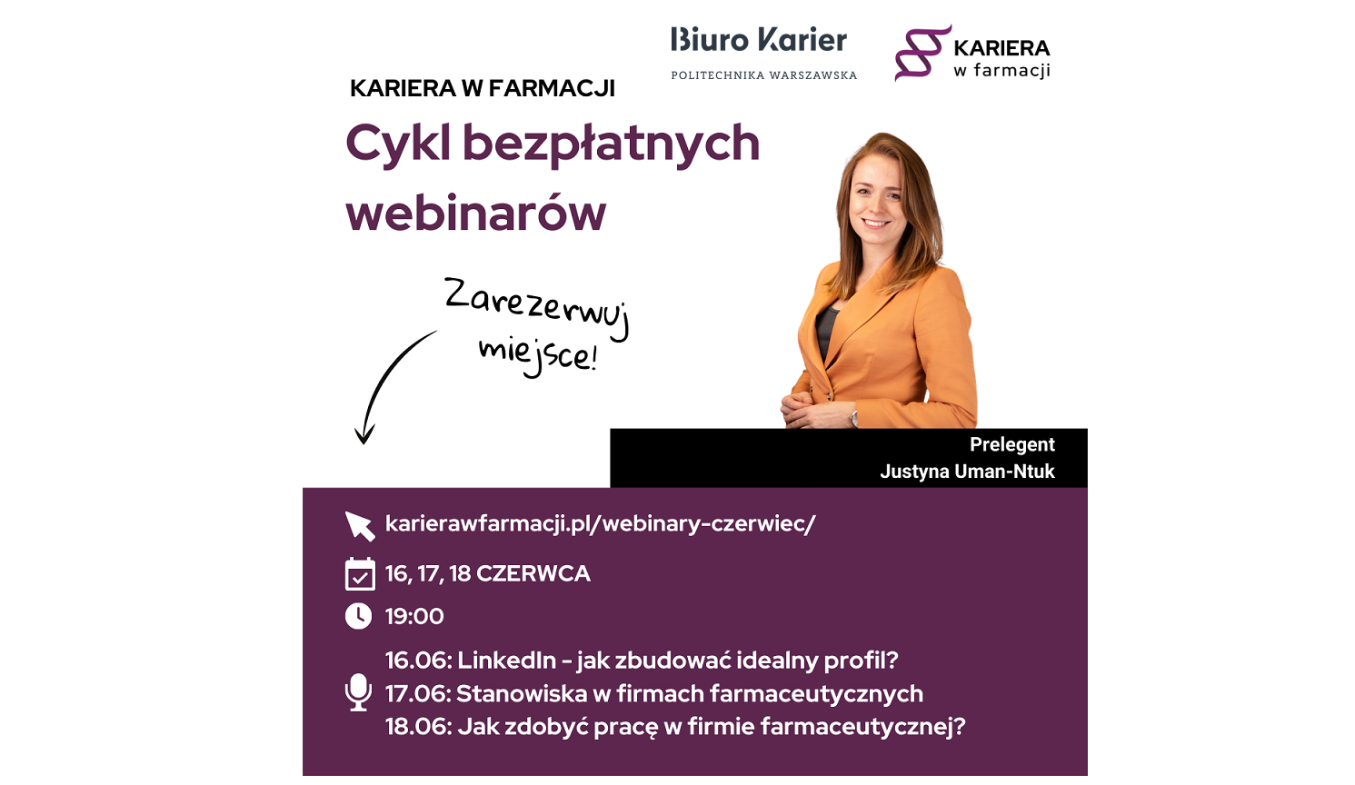 Kariera w farmacji - Cykl bezpłatnych webinarów (16-18.06)